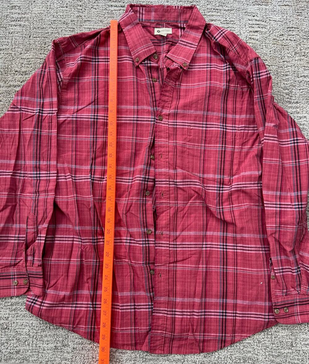 Haggar men's red long-sleeve button-down plaid shirt, size XL